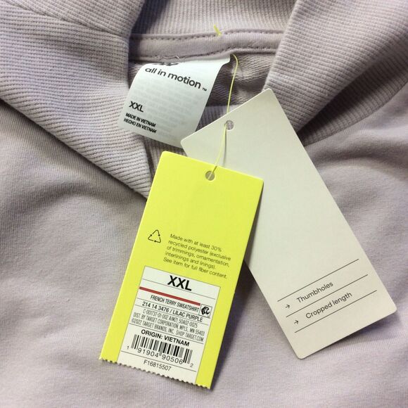 All In Motion French Terry Sweatshirt Sz XXL Lilac Cropped Mock Neck Thumb Holes - Picture 3 of 9